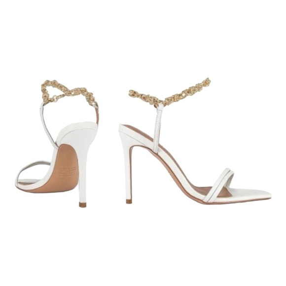 NEW Alias Mae Isha Ivory Stiletto Heel Sandal Gold Chain Ankle Strap Leather 10 - Picture 5 of 8
